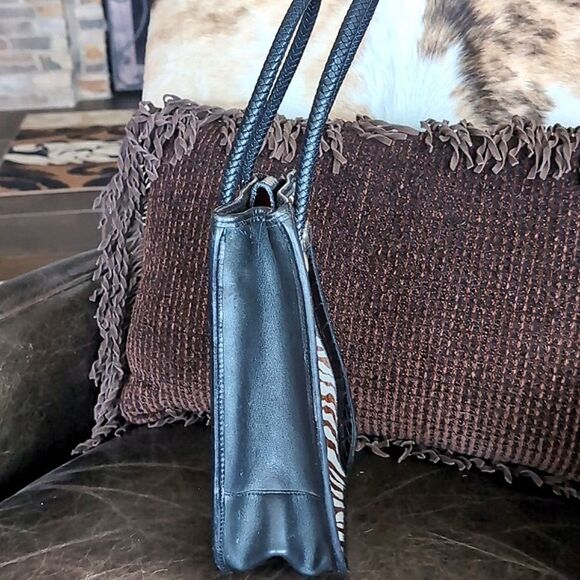 Vintage Brighten Hair on Hide Zebra and Croc Print with Silver Grommets Tote Bag - Picture 4 of 13